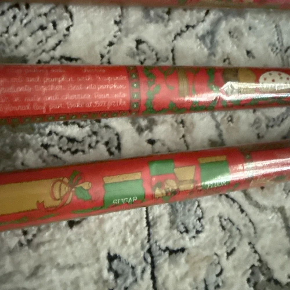 3 Rolls Vtg  Ambassador Christmas Wrapping Paper 17.5 sq ft Rolls Baking Recipe